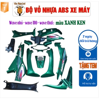 Bộ vỏ nhựa màu XANH Ken - HENIKEN - cho xe Wave 110 - Wave Thái - Wave Zx đời 1997 đến 2006_ SPP650(8269)
