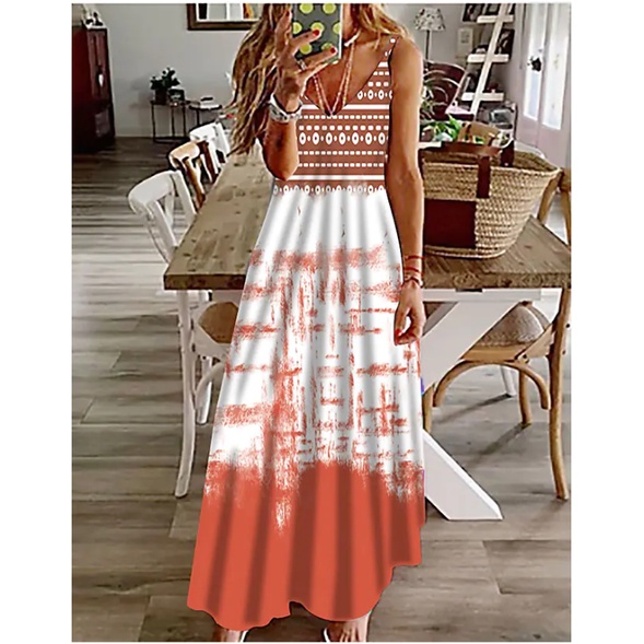 Đầm Maxi Chữ A Tay Ngắn Họa Tiết Kẻ Sọc Màu Nhuộm/Tím/Vàng/Đỏ/Cà Vạt Sành Điệu Thời Trang Xuân Hè Cho Nữ
