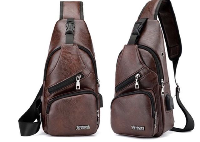 Túi chéo da trơn nam nữ thời trang cao cấp có cổng sạc USB