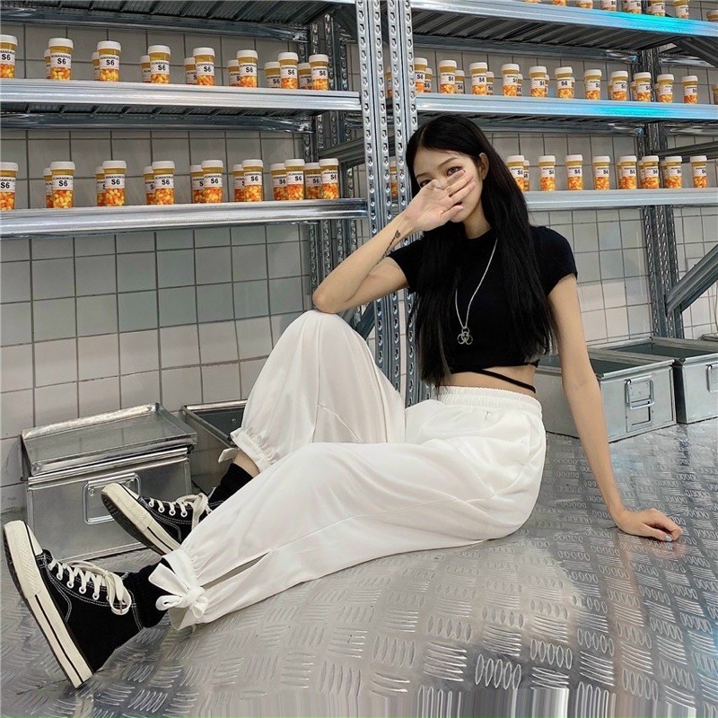 Quần jogger bo chân thắt nơ, kèm ảnh thật treo sào