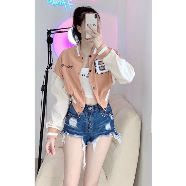 Áo Khoác Bomber Nữ Da Lộn Form Lỡ Chữ B Cúc Bấm Siêu Đẹp [ HÌNH THẬT SẢN PHẨM ]  - ĐĂNG QUANG CLOTHER