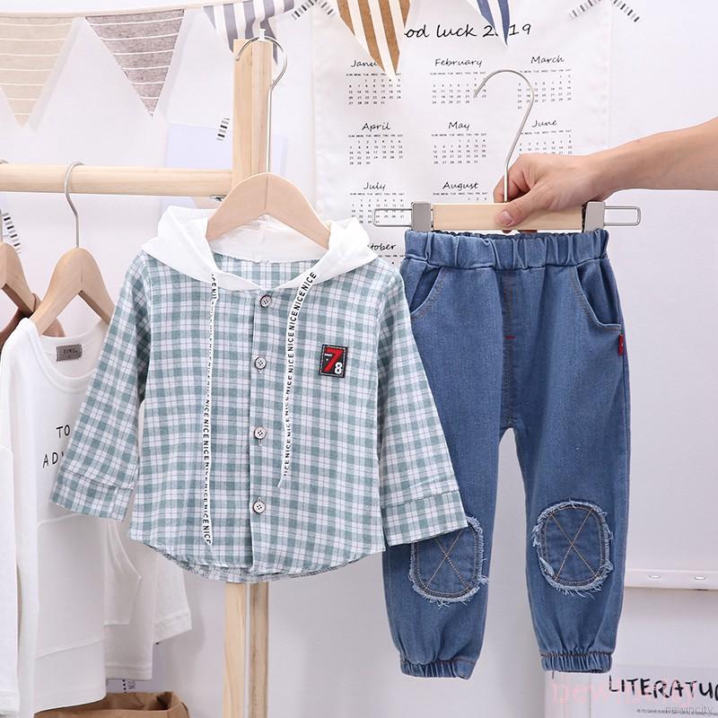 Set quần jeans kèm áo hoodie phong cách Hàn Quốc thời trang cho bé trai