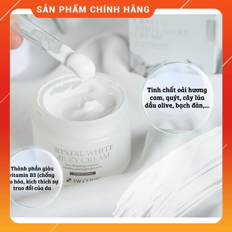 Kem dưỡng trắng da bật tông 3W Clinic Crystal White Milky Cream Hàn Quốc 50gr [Cam Kết Chuẩn Hàn Quốc ]