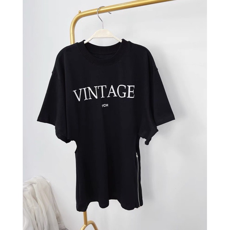 [Có ảnh thật]Áo thun form dài VINTAGE SHIRT khoét eo dây kéo bên hông gợi cảm Sam Sam Boutique