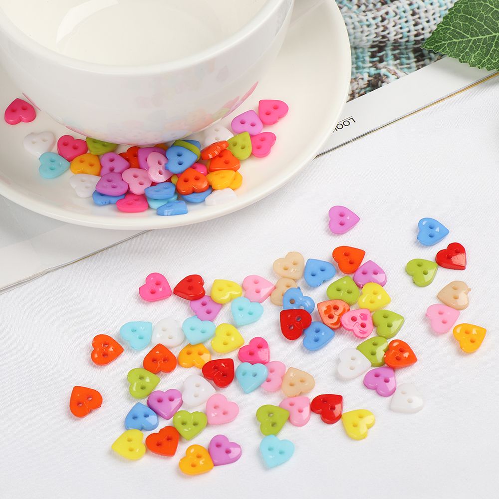 Set 100 nút áo nhựa hình trái tim 11.5mm / 12.5mm / 15mm nhiều màu chất lượng cao