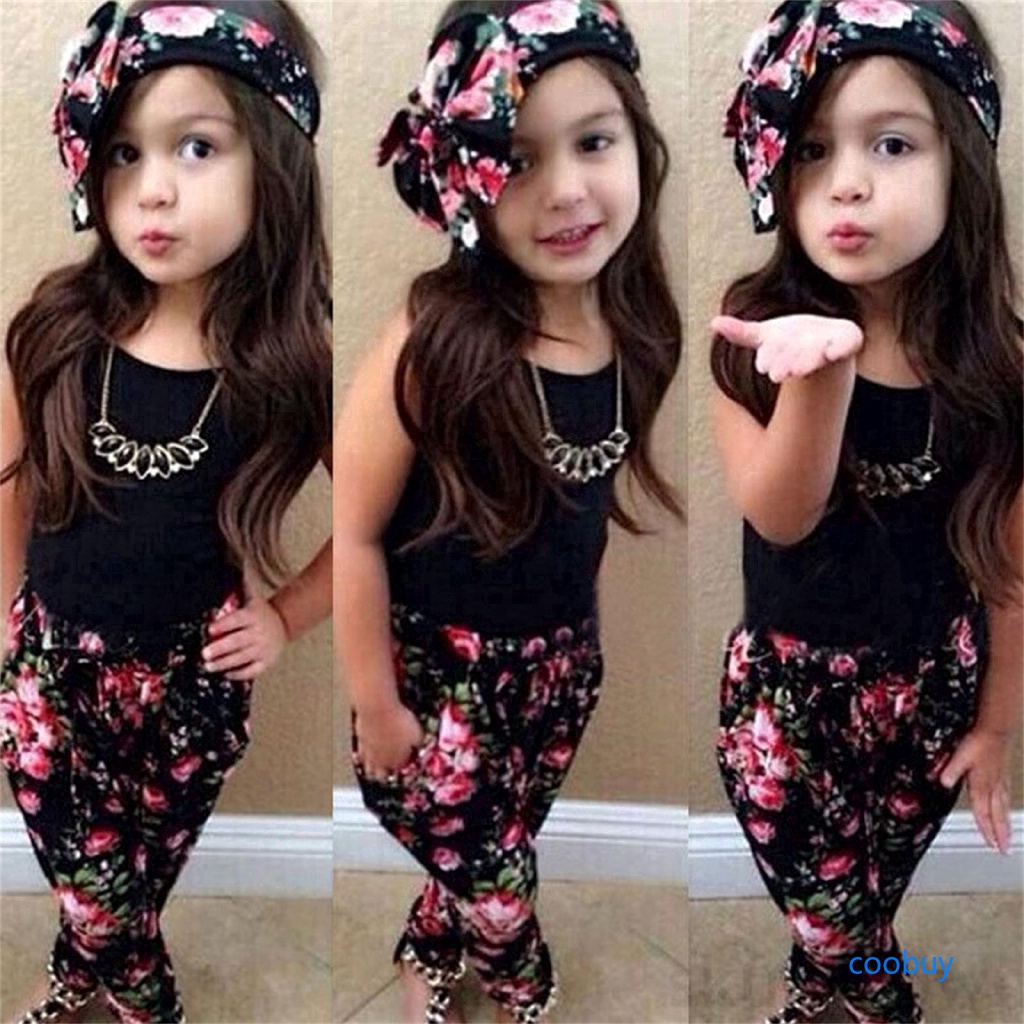 Set áo tank top + quần dài + băng đô cho bé