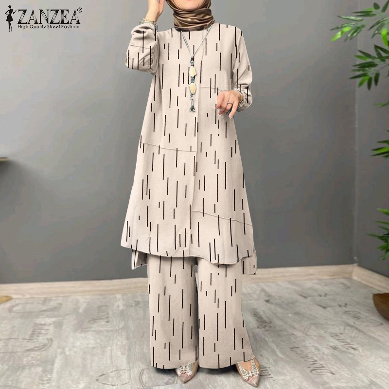 Zanzea Bộ Áo Tay Phồng Kèm Quần Dài Ống Rộng Lưng Thun Thời Trang Cho Phụ Nữ Hồi Giáo
