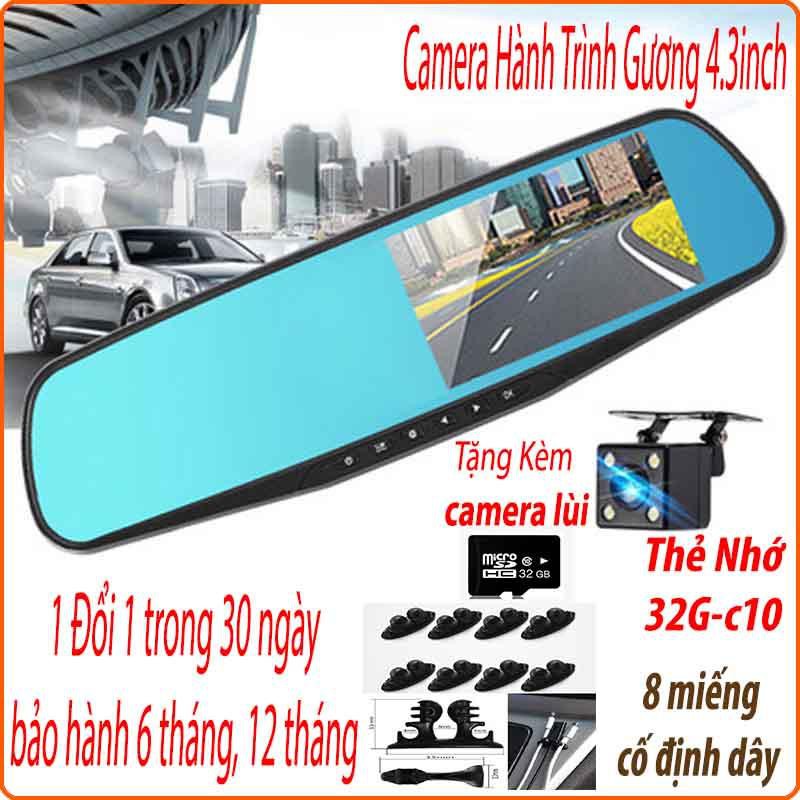 [Tặng camera lùi]Camera hành trình ô tô Gương (4.3inch)Vehicle Blackbox FullHD 1080,hỗ trợ tiếng việt-thesshop