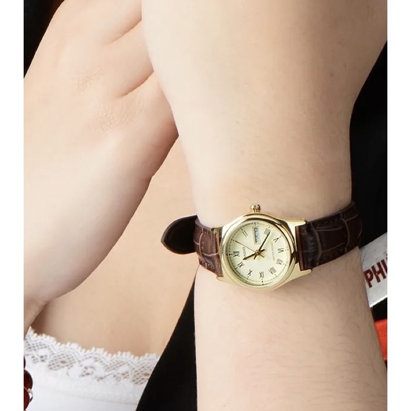 Đồng hồ nữ dây da Casio chính hãng Anh Khuê LTP-V006GL-9BUDF