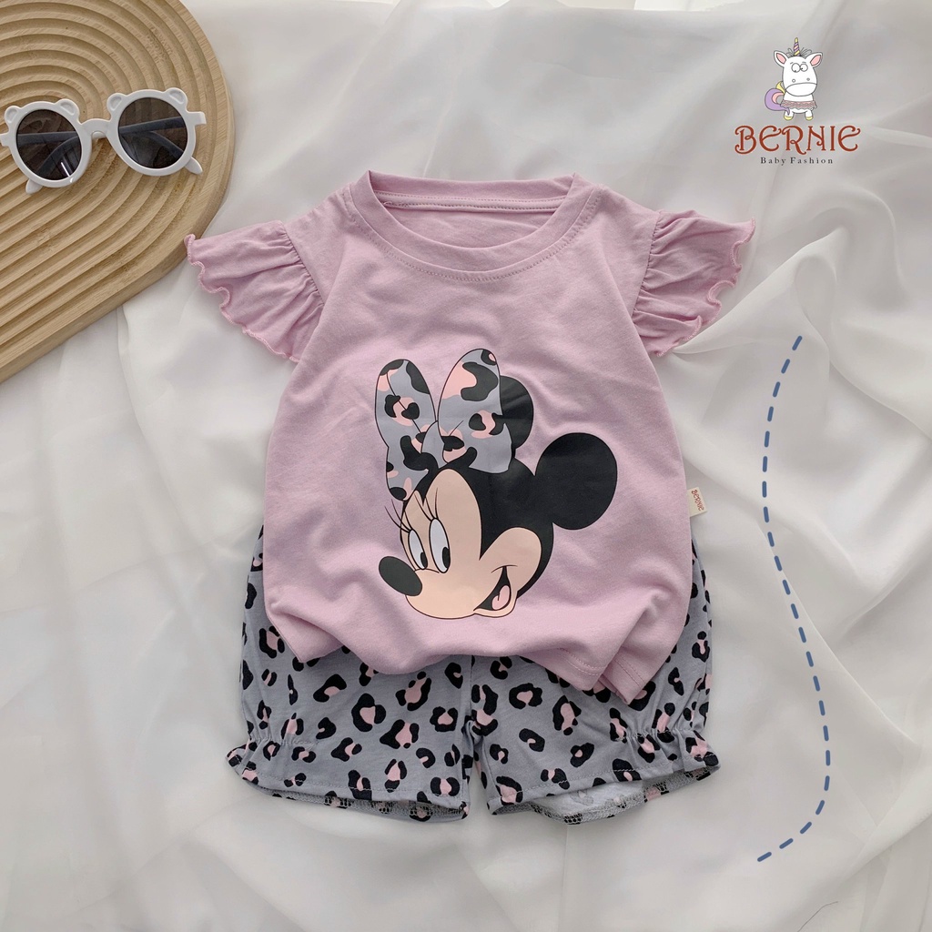 Bộ cotton cộc tay hoạ tiết micky bé gái, bộ thun mùa hè mềm mát cho bé