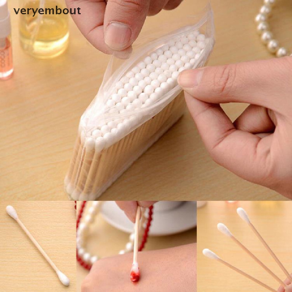 Hộp 100 Tăm Bông Cotton Hai Đầu Dùng Một Lần Trang Điểm Tiện Dụng