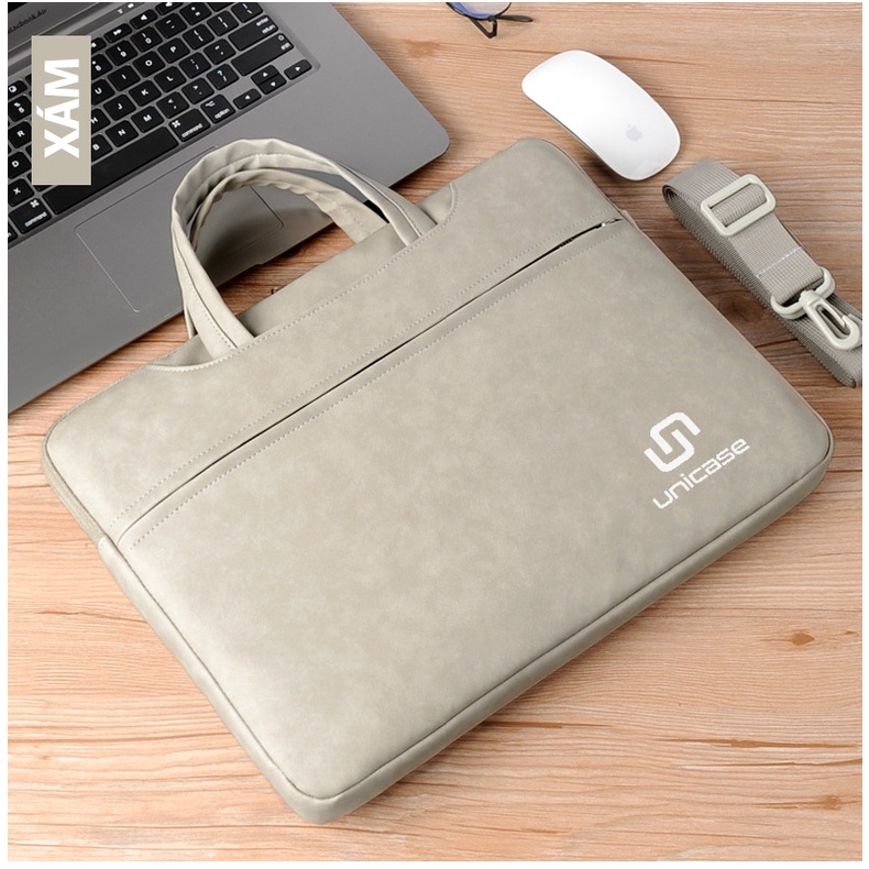Túi xách laptop chống sốc thời trang Unicase da PU 13 14 15 inch - có quai đeo