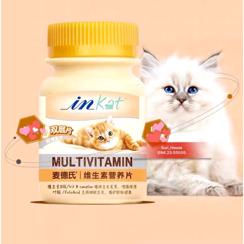 Vitamin cho mèo InKat tăng cường ăn uống với tổ hợp Vitamin B và Folic Acid Surica IN01 (120v)