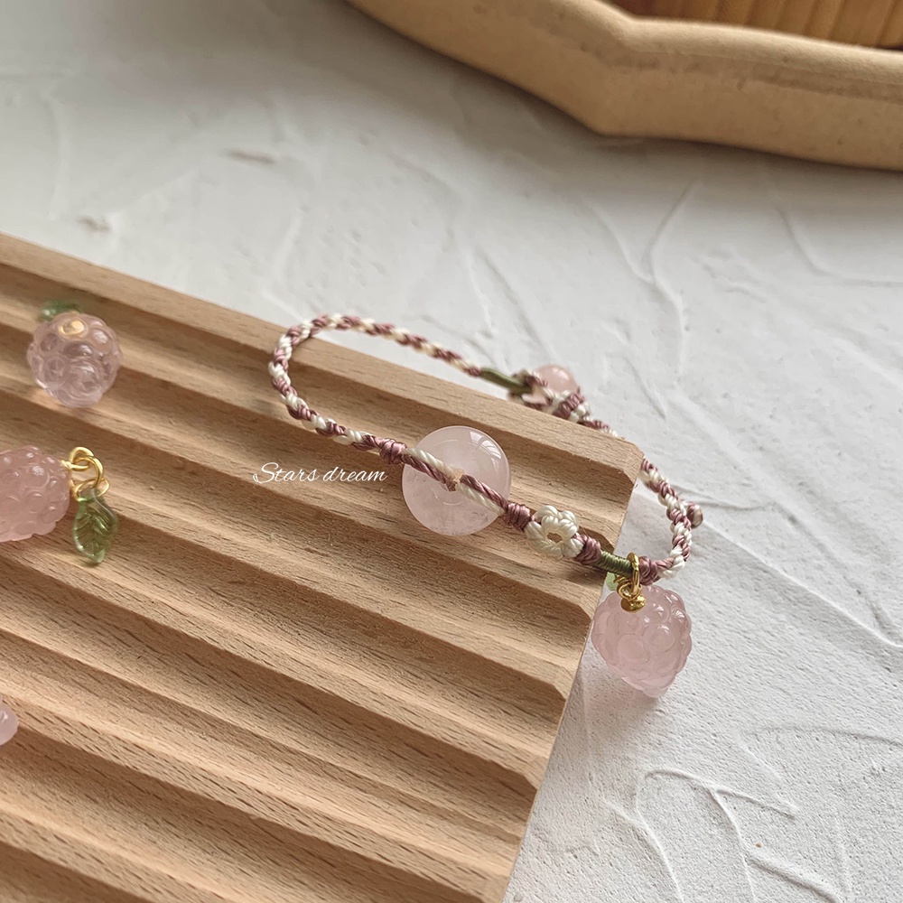 [Hàng Mới] Vòng Đeo Tay Dây Bện Đính Pha Lê Màu Hồng Nho Tươi Trẻ Dành Cho Nữ