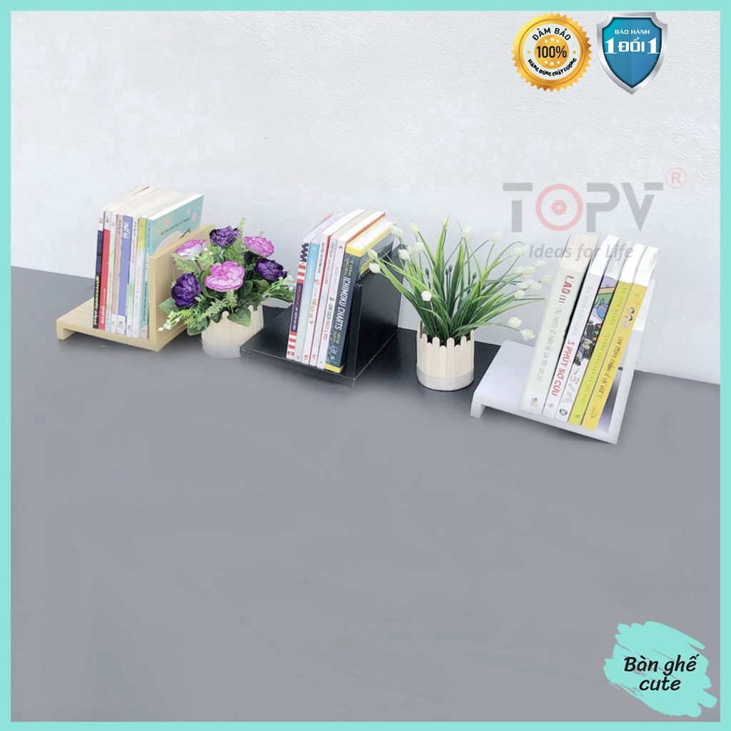 Giá sách để bàn học bàn làm việc TOPV gỗ mini đựng đồ decor trên kệ sách giá rẻ để đỡ vở cho bé nhỏ trắng Bàn ghế Cute