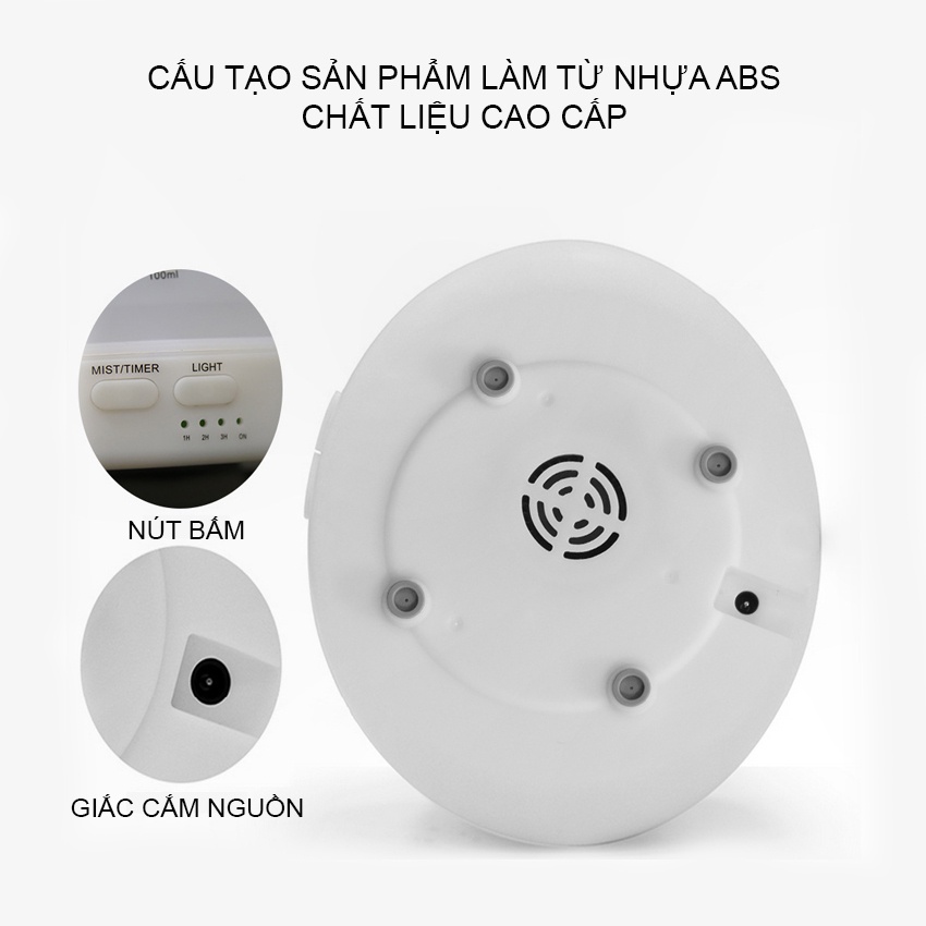Máy xông tinh dầu phun sương tạo ẩm khuếch tán tinh dầu hình trụ dung tích 500ml tự ngắt khi hết nước bù ẩm phòng ngủ