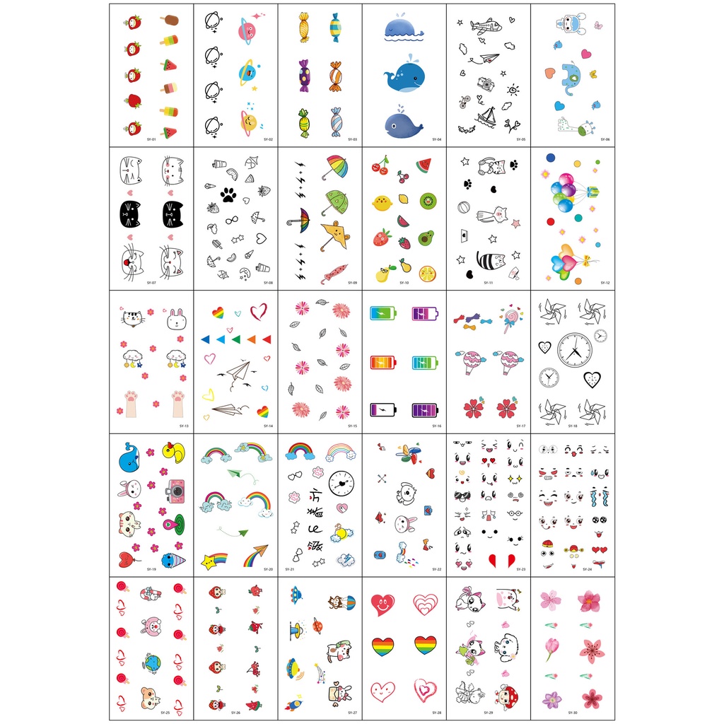 Set 30 Hình Xăm Dán Chống Thấm Nước Họa Tiết Hoạt Hình Phong Cách Hàn Quốc