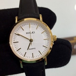 Đồng hồ Halei nữ dây da mặt tròn chống nước + tặng pin dự phòng