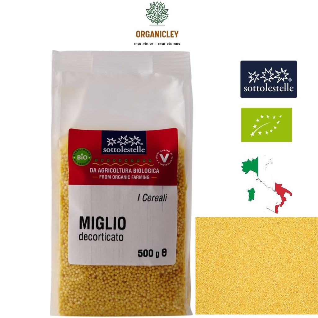 Hạt Kê Hữu Cơ Đã Bóc Vỏ 500g Sottolestelle Organic Hulled Millet - Hạt Kê Vàng - Hạt Hữu Cơ - Organicley