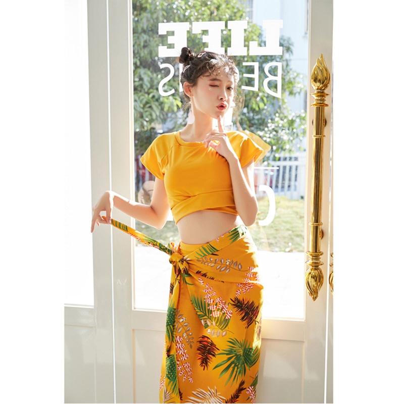 Bộ Bikini 3 Mảnh Cổ Tròn In Họa Tiết Thời Trang Cho Nữ