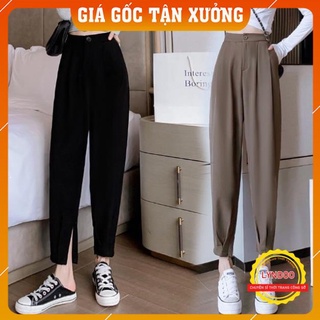 Quần baggy nữ bo gấu - Quần baggy thiết kế có khoá kéo lưng chun siêu tiện