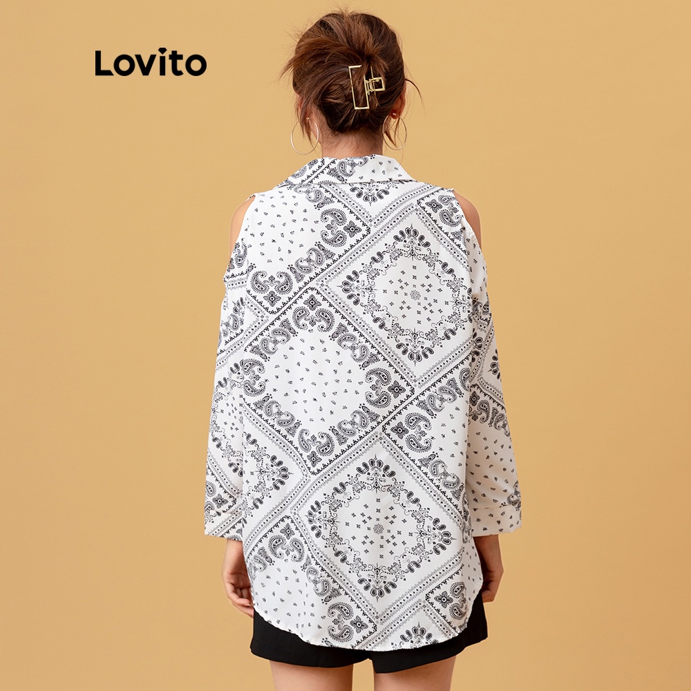 Áo Lovito phối cắt khoét họa tiết Paisley L05172 (trắng) | BigBuy360 - bigbuy360.vn