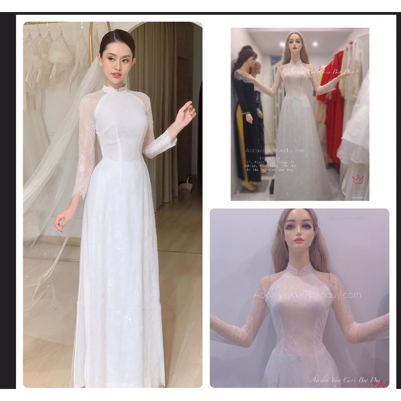 áo dài hỏi cưới ren trắng tiệc hội nghị truyền thống