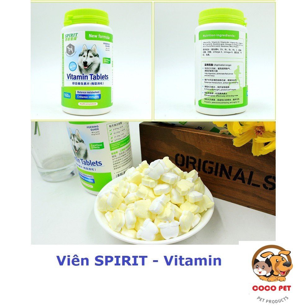 Viên Canxi SIPRIT Bổ Sung Dinh Dưỡng Canxi / Dưỡng Lông / Vitamin D/ Khoáng Cho Chó Mèo Lọ 160g