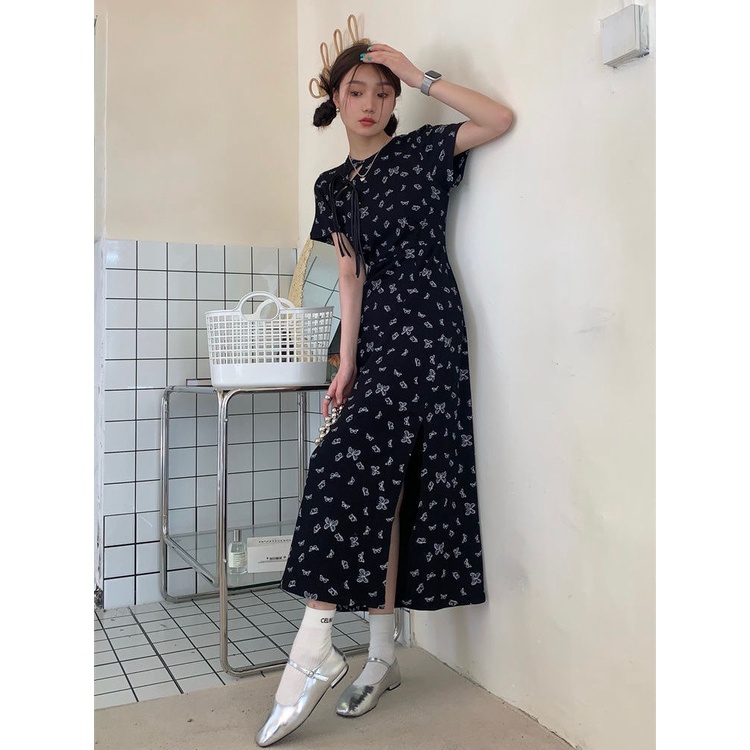 Đầm Sườn Xám Dáng Dài Hở Lưng Phong Cách Trung Hoa Thời Trang Mùa Hè 2022 Mới