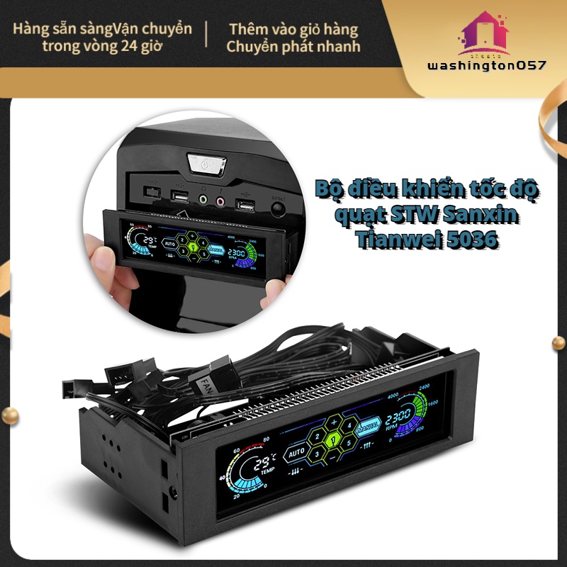 Có thể bán buôn Bộ điều khiển tốc độ 5 quạt Cảm biến nhiệt CPU Máy tính Ổ đĩa làm mát Bảng LCD phía trước Hàng giao ngayWashington057