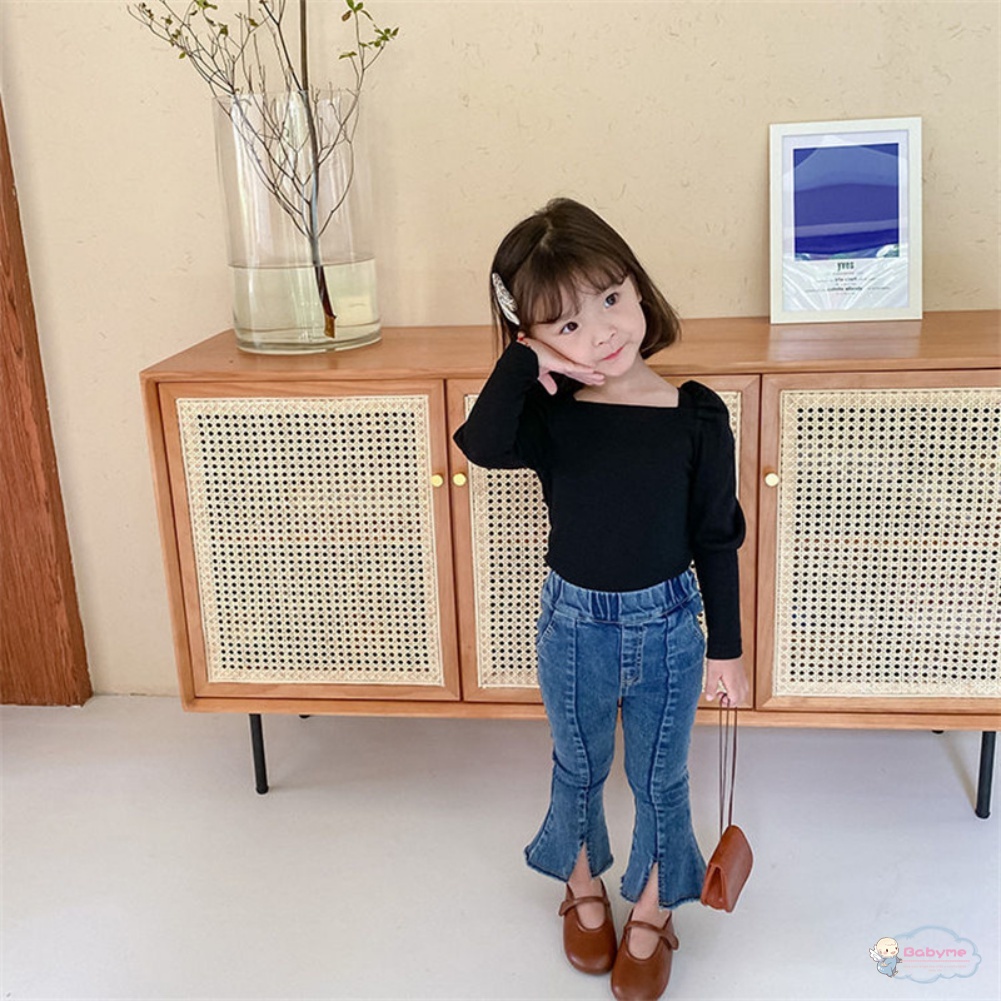 Áo Thun Tay Dài Phồng Thoáng Khí Thời Trang Hàn Quốc Cho Bé Gái