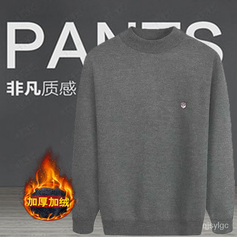 Plus Áo Sweater Tay Dài Cổ Tròn Lót Nhung Dày Dặn Thời Trang Cho Đàn Ông Trung Niên | BigBuy360 - bigbuy360.vn