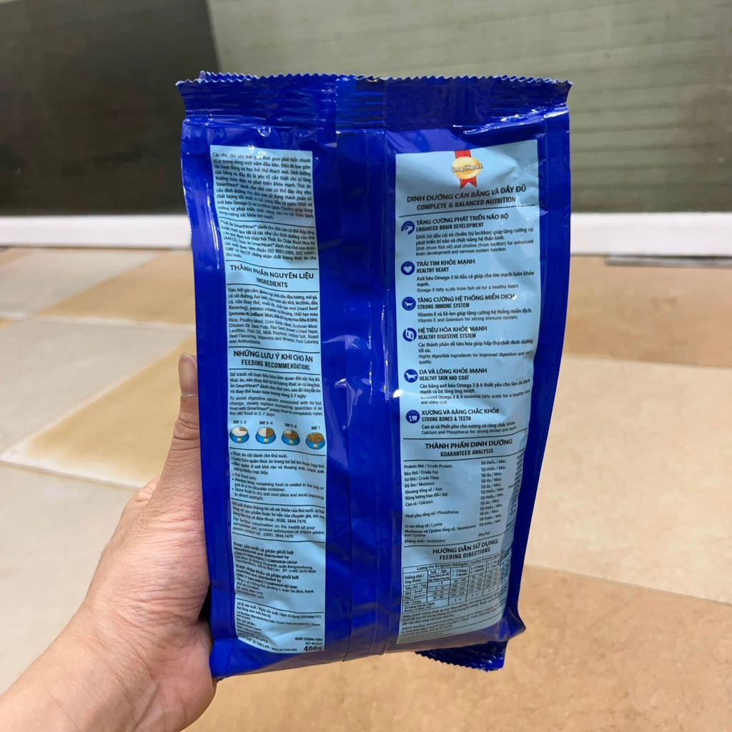 Thức ăn cho chó Smartheart - Puppy 400g vị thịt bò và sữa , hạt cho chó đầy đủ dinh dưỡng - Củ Cải Pet Shop