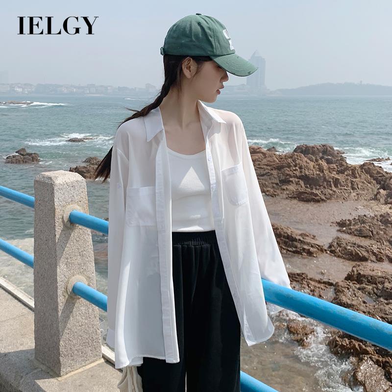 IELGY Áo Sơ Mi chiffon Tay Dài Màu Trắng Dễ Phối Đồ Thời Trang Cho Nữ