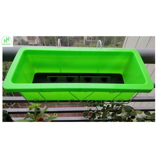 ComBo 1 GIỎ SẮT Treo Chậu Hoa Ban Công Hình Chữ Nhật - Màu Trắng + 1 CHẬU NHỰA TRỒNG RAU, TRỒNG HOA, CÂY CẢNH KÍCH THƯỚC