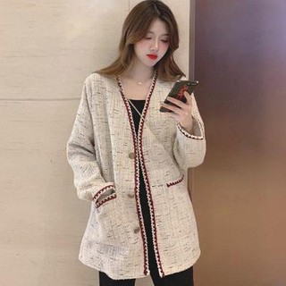 [ORDER-ảnh thật] Áo khoác dạ tweed dáng dài phối viền ulzzang - u.w