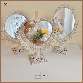 Gương vintage trắng dạng đứng có thể xoay để bàn trang điểm phong cách Hàn Quốc