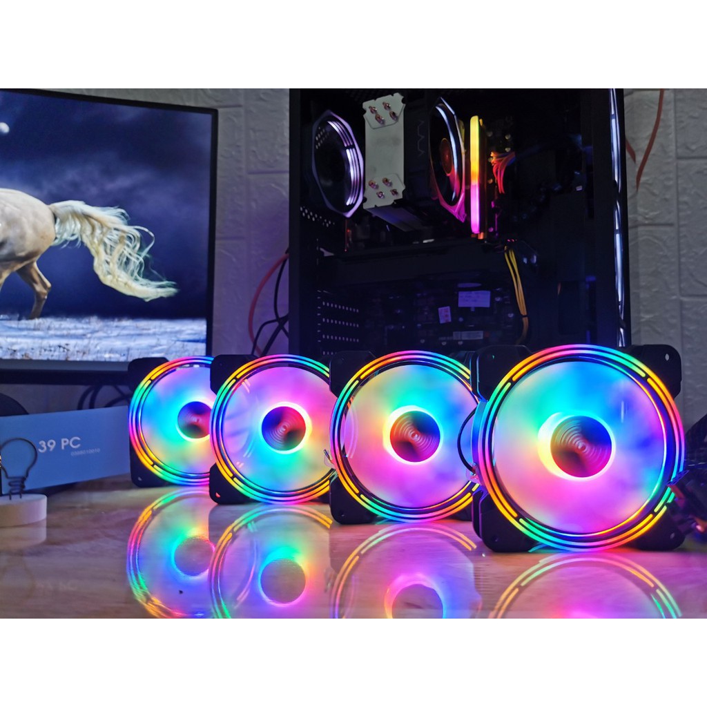 [G01] FAN CASE MÁY TÍNH coolmoon rainbow không dùng hub LED 5 MÀU - LED ĐƠN XANH/ĐỎ SIÊU ĐẸP NEW S036