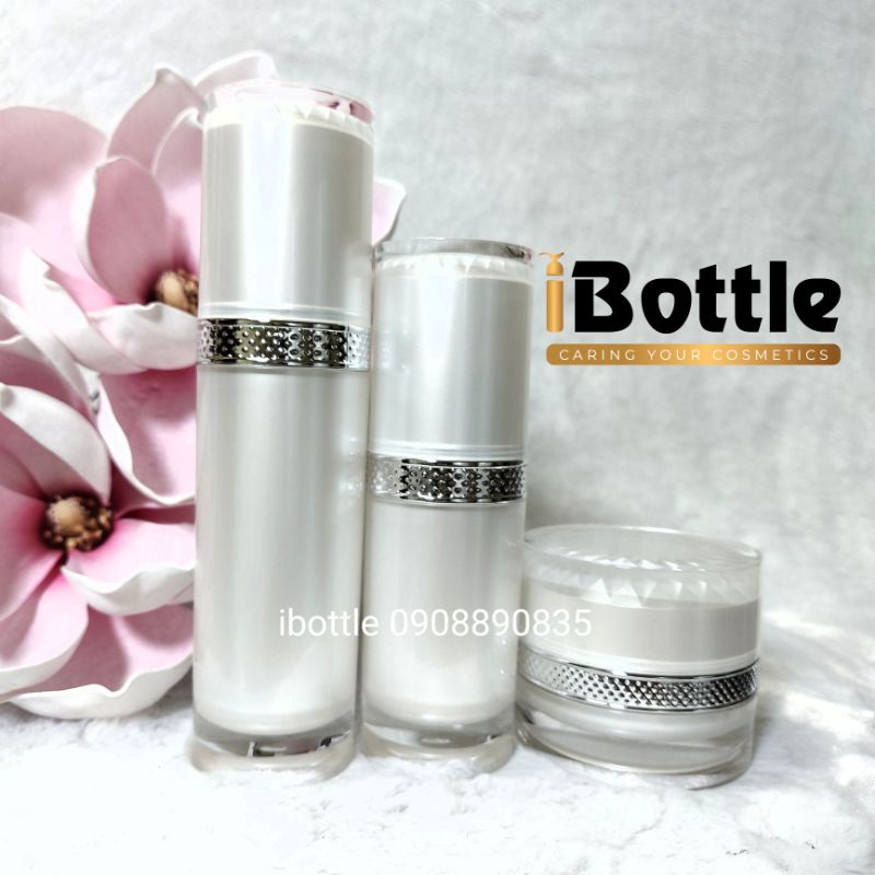 Chai lọ sang chiết mỹ phẩm - Bộ xà cừ viền bạc 2 chai & 1 hủ