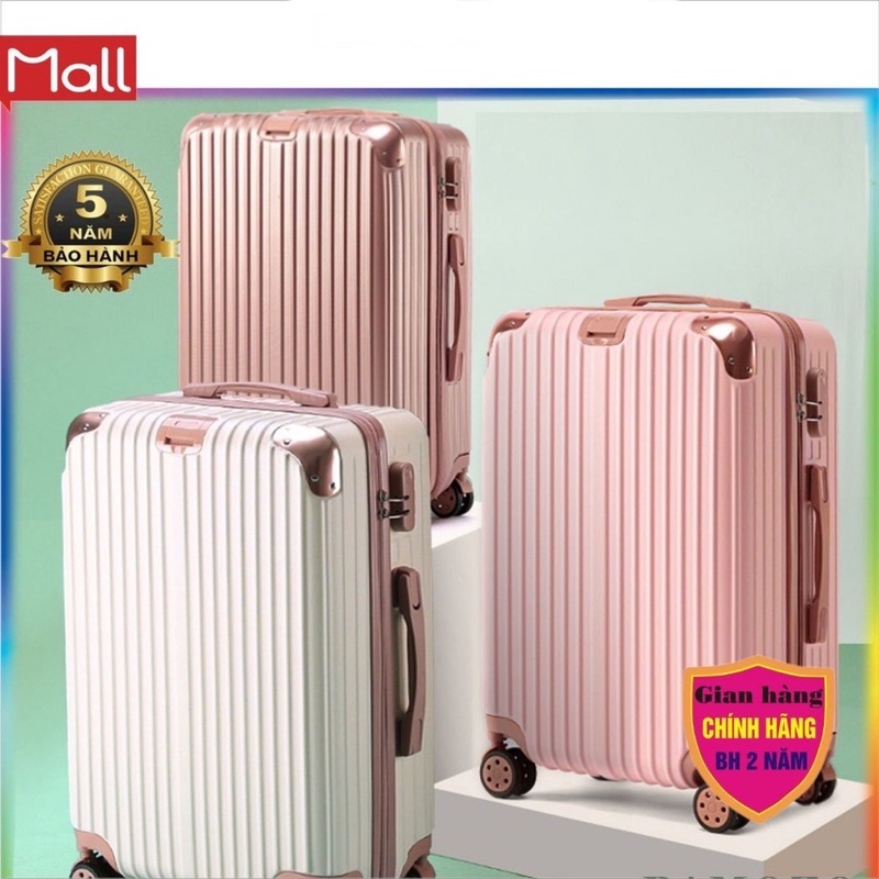 Vali kéo du lịch cao cấp size 20/24 bọc sắt chính hãng gân sọc dọc nhựa abs siêu bền chuyên đựng đồ giá rẻ