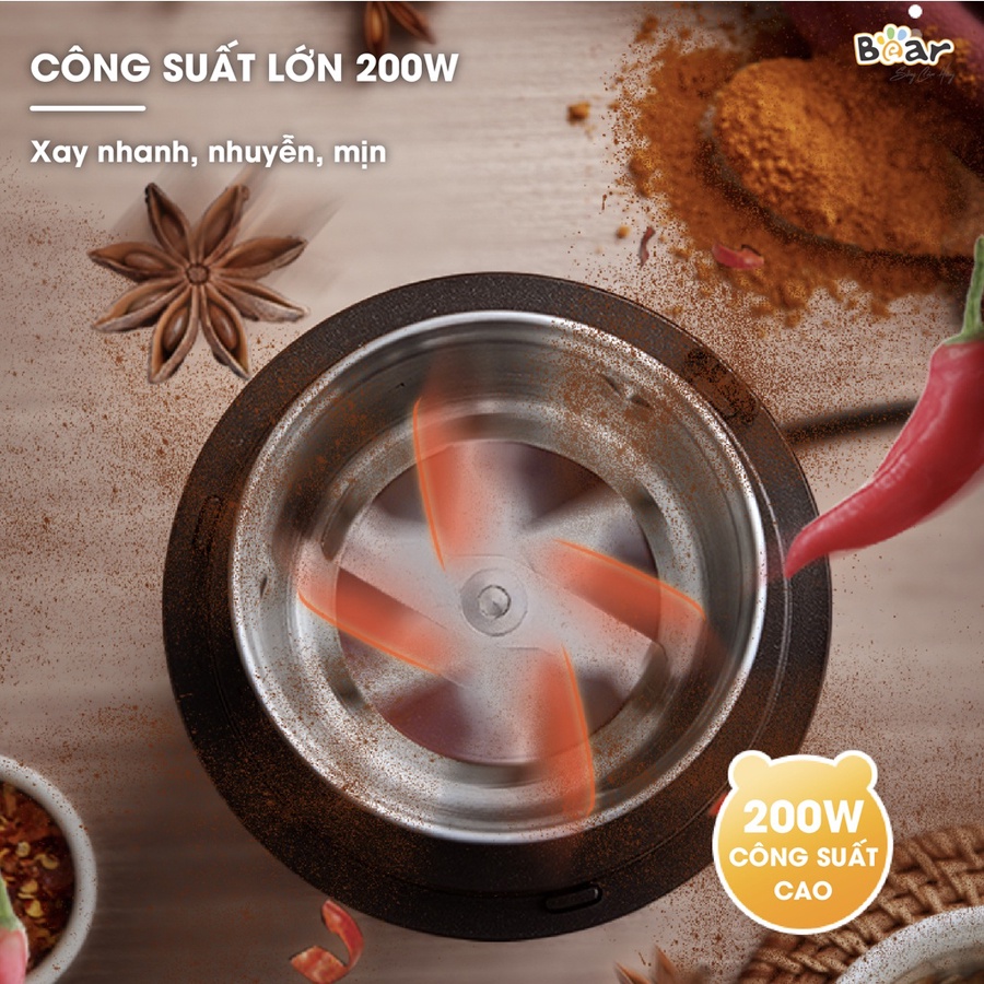 Máy xay bột khô Bear 200w, máy xay hạt khô, xay cafe, xay tiêu, HomeMart – Hàng chính hãng BH 18T
