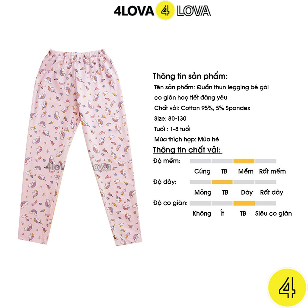 Quần legging thun bé gái 4LOVA dáng ôm co giãn 4 chiều họa tiết đáng yêu từ 8-30kg