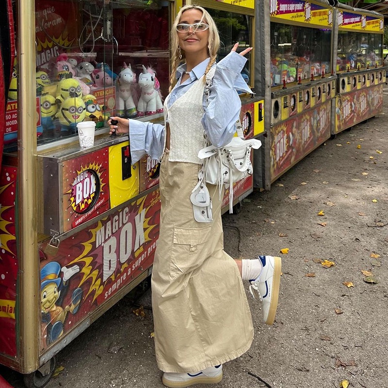 Chân Váy Dài Dáng Rộng Lưng Cao Phối Túi Xẻ Tà Thời Trang Dành Cho Nữ