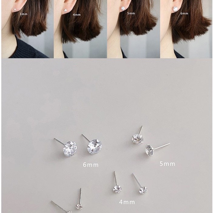 Khuyên tai bạc nữ TLEE nụ đá nhiều size lấp lánh nhỏ xinh TleeJewelry B0206  (1 chiếc)