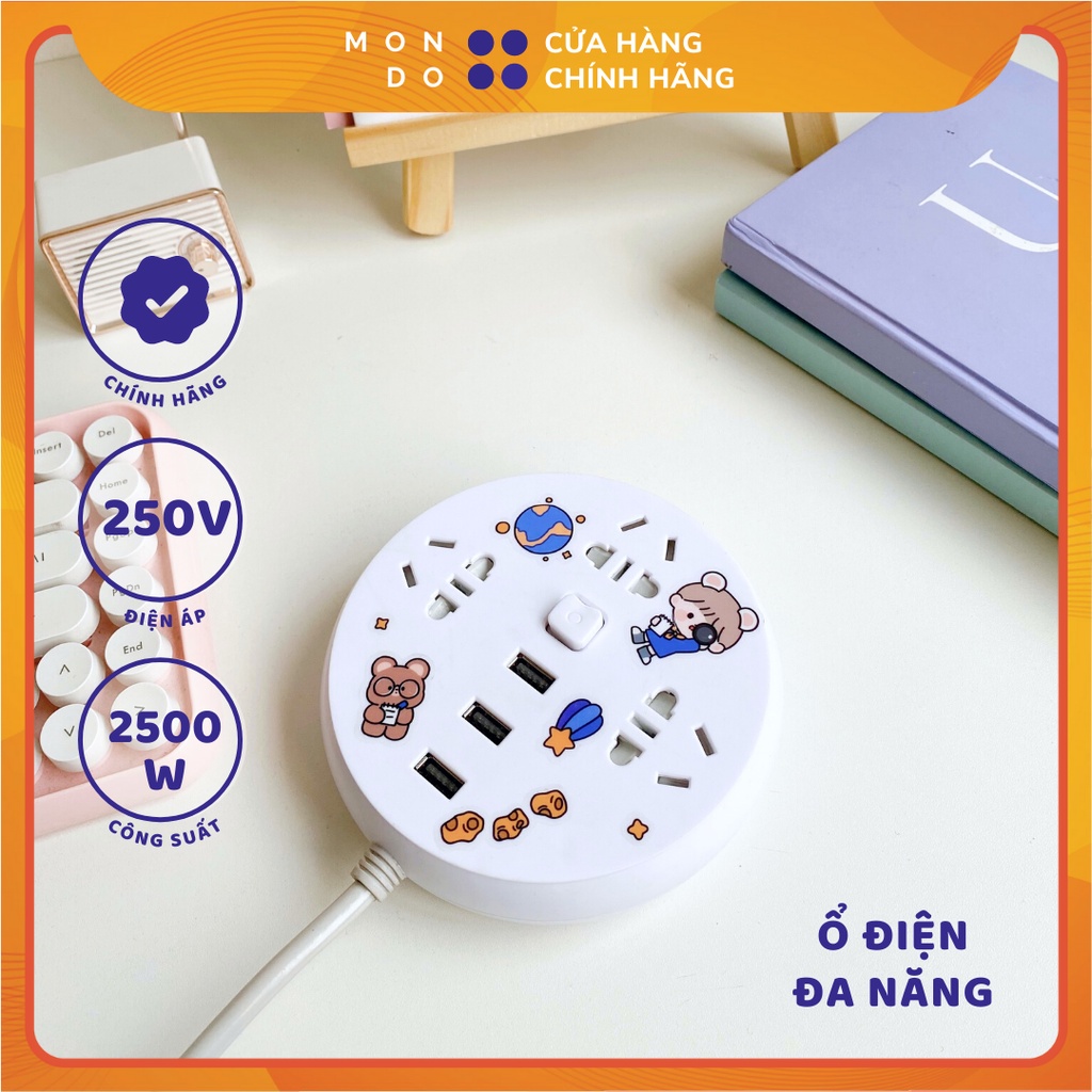 Ổ Cắm Điện, Ổ Điện Đa Năng Tích Hợp 3 Cổng Sạc Thông Minh