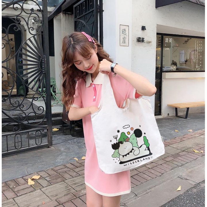 Túi canvas đeo chéo liền thân hoạ tiết ngộ nghĩnh Giatot68 556