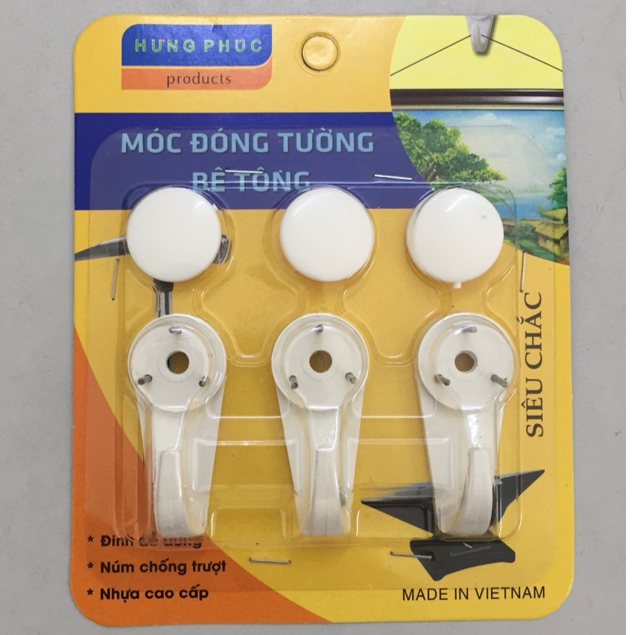 Vỉ 3 Móc treo tường SIÊU CHỊU LỰC không cần khoan tường