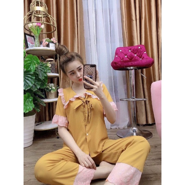 Set lụa mềm mịn tiểu thư quần dài phối ren nhiều màu