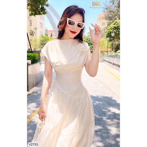 V2753- váy maxi voan màu kem