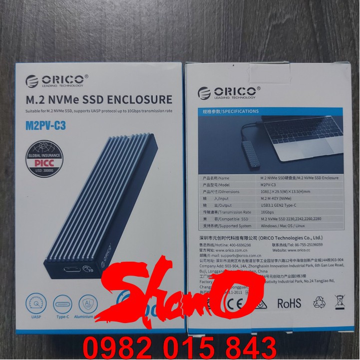 Box ổ cứng SSD M2 NVMe – Orico M2PV-C3 – CHÍNH HÃNG – Bảo hành 12 tháng